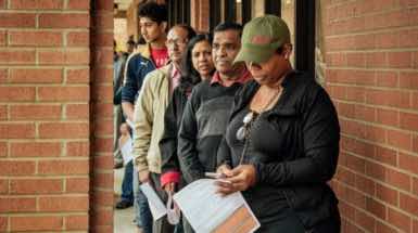 Votanti in fila a un seggio di New York