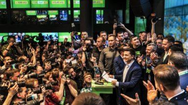 Ukraine's Zelensky as he announces his victory