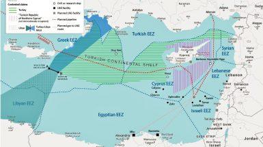 The delimitation of the Exclusive Economic Zones (EEZs) in the Eastern Mediterranean, the Turkish Claims and the Turkey-Libya Memorandum of Understanding. Map by Philippe Morgan de Rivery. Source: European Parliament