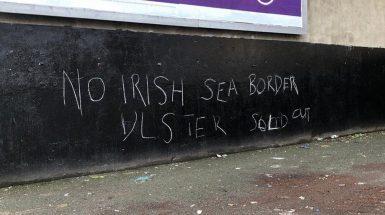 An  anti-Irish Sea border graffiti in Belfast