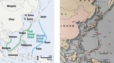 Prima e seconda catena di isole del Pacifico, secondo la versione americana e quella cinese