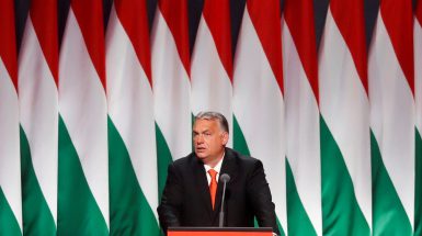 Viktor Orban speaking at the Fidesz party’s congress in Budapest, in November 2021